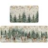 Artoid Mode Acquerello Renne Albero Fiocchi di Neve Tappeto da Cucina Natale Set di 2, Tappeti da Cucina Interni Esterni Decorazione 43x73 e 43x118 cm
