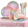 Gowkeey 126 Pezzi Stoviglie per Feste,Stoviglie Carta Arcobaleno Set,