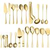 HUTRADE Set di 22 posate da portata in acciaio inox 304, posate a buffet dorate per matrimoni, feste e cucina, cucchiai da servizio, pinze, mestoli, paletta per torte e altro ancora, di alta qualità