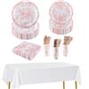 CEILIWEN Set da tavola di carta per 30 ospiti, con piatti, tazze, tovaglioli, posate e tovaglie, per un elegante tè pomeridiano, matrimonio, compleanno, 212 pezzi, arancione