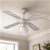 GrecoShop Ventilatore da Soffitto con Lampada Integrata in Legno Laccato Bianco - Agitatore d'Aria Silenzioso per Casa, Ufficio e Ambienti Interni - Design Moderno e Funzionale 2 in 1