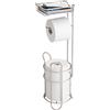 mDesign Porta carta igienica autoportante con mensola - Pratico porta rotolo bagno in metallo - Funzionale portarotolo carta igienica da terra - argento opaco