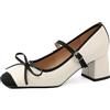 Eestfy Scarpe da Sposa da Donna Mary Jane a Punta Quadrata Tacco Largo per Matrimonio Décolleté Bianco Sporco Eleganti Scarpe con Tacco Medio Comodo,Bianca,34 EU
