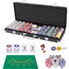 HOMASIS Set da Poker con 500 Fiches, Valigetta da Poker con 2 Mazzi di Carte, 5 Dadi, 3 Bottone del Mazziere e Tappetino da Poker, Fiches da Gioco per Feste, Texas (Nero)