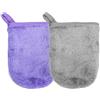 DAQIEPIN Guanto struccante in microfibra riutilizzabile Guanto struccante in tessuto Guanto detergente viso 9 cm x 12 cm 2 pezzi Grigio e viola