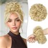 RUWISS Chignon Capelli Veri, Chignon Finto per Capelli Umani Ricci Ondulato Posticcio per Capelli Chignon con Elastico Donna (Biondo Naturale)
