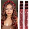 jooceebaby Tinsel Extension Capelli con Clip 55 cm, 33 Colori Laser-Rosso Extension Capelli Paillettes Glitter, Accessori Capelli Brillanti per Festa Festival Concerto Halloween Natale