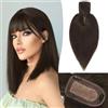RUWISS Top centrale per capelli veri con frangetta,Corona Topper Clip per Le Donne per diradare i capelli7.5 * 13CM Base di seta 100% capelli umani veri Clip in Topper 25cm 35g 2#