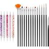 ZEOHBETY ‌Set di Pennelli per Nail Art, 20 pezzi Pennelli per Design su Unghie, Pennelli Professionali per Design di Nail Art, Pennelli Fine Liner per Unghie, Nero