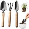 hankousi Set di 3 mini attrezzi da giardino, con manico in legno resistente, piccole pale e cazzuole, ideale per bonsai, piante in vaso, aiuole e terreno allentato, kit di attrezzi da giardinaggio