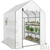 Outsunny Serra da esterno a 3 livelli con 6 ripiani Porta avvolgibile Copertura in PE e telaio in acciaio per la coltivazione di piante e fiori 140x143x190 cm Bianco