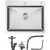 KINKIBOS Lavello da cucina in acciaio inox 304, 55 x 45 cm, lavello da incasso con foro per rubinetto e troppopieno (senza sifone), lavello da cucina 1 bacino rettangolare, lavello da cucina per