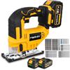 MELLWIN Seghetto alternativo da 750 W con 2 batterie, 800-3500 giri/min, corsa 26 mm, movimento pendolare a 3 stadi, cambio lama senza attrezzi, tagli obliqui fino a 45° Per legno, plastica e metallo