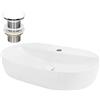 ML DESIGN modern living ML-Design Lavabo d'Appoggio in Ceramica Bianco Lucido Ovale 600 x 400 x 120 mm Lavandino Design Moderno Minimalista Lavello Lavamani Sanitari Arredo per Bagno Toilette WC Ospiti con Piletta Push-Open
