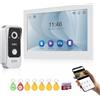 QttyElok Sistema di Videocitofono con 2 Cablati Wi-Fi Videocitofoni, Videocamera con Campanello HD 1080P con Monitor, Ampio Touch Screen da 10 Pollici, Visione Notturna, APP/Scheda RFID Sblocco