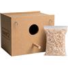 nestQ Nido per Cocorite e Pappagallini in Legno da Cova per Gabbia | 19 x 15 x 13,5 cm, MDF, ingresso 4,35 cm, incavo per le uova, 5 fori di ventilazione, trucioli e ganci metallici inclusi