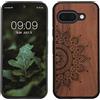 kwmobile Custodia Compatibile con Google Pixel 9a Cover - Back Case in Legno con Bumper in Silicone TPU - Sole Marrone Scuro