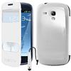 ebestStar - Cover Compatibile con Samsung S3 Mini Galaxy GT-i8190, i8190N Custodia Portafoglio Protezione Libro, Flip con Finestra View + Mini Penna, Bianco
