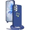 YANJIEER Cover con Cordino per Samsung Galaxy A23 4G/5G Custodia Cuore d'Amore Carino Motivo, Collana Laccio Tracolla Regolabile Per Donne Ragazze, Sottile Silicone Protettiva Case Blu