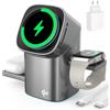 BLKE S Stazione di ricarica a induzione 3-in-1 QI2, di ricarica wireless, la ricarica rapida, supporto per telefono compatibile con iPhone, AirPods, iWatch, con ventola di raffreddamento 33 W argento