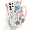 Kueqeay Cover con Cordino per Samsung Galaxy S25 Ultra 5G, Silicone Custodia Aesthetic Estate Tartaruga Bianco Donne Mädchen Modello Disegni Collana Universale Protezione Fotocamera Antiurto Case, 04
