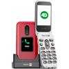 DORO - Doro 2880 - Cellulare Per Anziani - Cellulare a Conchiglia 4G - Doppio Schermo e Tasti Grandi - Tasto Di Assistenza - Fotocamera - Funzione HD Voice - Base Per Ricarica Inclusa - Rosso/Bianco