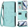 TUUNKMUY Custodia a libro per Motorola Moto G35 5G, in rilievo con chiusura lampo, in pelle PU, con chiusura magnetica, scomparto per carte di credito, funzione leggio, colore: verde chiaro