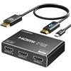 KiWiBiRD Splitter DisplayPort a HDMI 1 in 3 out 4K, Sdoppiatore DP a HDMI 1 ingresso 3 uscite per triplo monitor, 2160p 1440p 1080p HDCP, compatibile con PC, Sky Q, PS5, PS4, TV Box