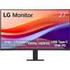 LG 27U421A-B Monitor curvo per computer Full HD (1920 x 1080) da 27, 100Hz, 5ms, HDR10, senza bordi a 3 lati, interruttore, HDMI, USB Type-C 15W PD, supporto inclinabile sottile, nero