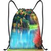 FHIZOAL Alberi colorati Lago Fiume Stagno Coulisse Borse Impermeabile Sport String Zaini Leggero Yoga Formazione Nuoto Viaggio, Nero , M, Casual