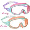 RNXRZANK 2 Paia di Occhialini da Nuoto, Occhialini da Piscina Portatili, Regolabili E Ad Ampio Campo Visivo per Bambini, Rosa E Arancione