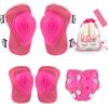 MUNSKT 8pcs Kids Rosa ginocchiera polso gomitiere set con coulisse di stoccaggio borsa e cintura per capelli, 3 - 12 anni ragazza regolabile attrezzature confortevoli per il pattino, scooter e pattino