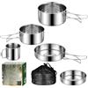 Glewi Set di pentole da campeggio in acciaio inossidabile 304, pentole e padelle pieghevoli con utensili e bollitore, per escursioni e viaggi in spalla all'aperto