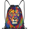 FHIZOAL Colorful Lion Borse con coulisse Impermeabile Sport Stringa Zaini Leggero Yoga Formazione Nuoto Viaggi, Nero , S, Casual