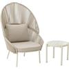 DRW Set di poltrona + tavolino da salotto esterno in alluminio bianco e naturale, 143 x 96 x 89 cm