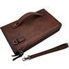 LETEULO Borsa da polso da uomo in vera pelle portamonete borsa da viaggio con frizione Caffè