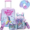HTgroce 5 Pezzi Valigia per Bambini con Maniglia Retrattile + Zaino Bagaglio a Mano, con ruote girevoli a 360 °