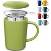 Cosumy Tazza di Ceramica con Filtro e Coperchio - 400ml Grande - Con Manico - Lavabile in Lavastoviglie - Per Tè e Infusi (Verde Matcha)