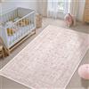 HUGEAR Vintage Tappeto Salotto Rosa Tappeti 90x150cm Soggiorno Antiscivolo Lavabile in Lavatrice Tapette Camera da Letto Sala Ufficio Bambina Bambino Pelo Corto Grande Carpet