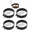 Vastsea 4 Pezzi Anello Uovo in Acciaio Inossidabile, Anello per Uova di Forma Rotonda Antiaderente, Stampo per Frittate con Manico, Applica a per Omelette, Involtini di Uova, Frittelle(Nero)