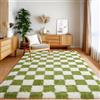 BSGIFT Tappeto a pelo lungo, soffice, a quadri, 140 x 200 cm, in peluche, per camera da letto, soggiorno, cameretta dei bambini, moderno, tappeto antiscivolo, crema e verde