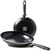 GreenPan Memphis, Set Padelle Antiaderenti in Alluminio con Rivestimento in Ceramica, Adatte a Tutti i Tipi di Fornelli, Induzione, Forno e Lavastoviglie, 24/28 cm, Nere