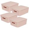 Glad Cestini portaoggetti con coperchio, set di 4 scatole di plastica impilabili con manici, contenitori decorativi per bagno e armadio, rosa, 3,1 litri