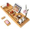 Bamfan Bath Caddy Tray for Bathtub - Bamboo Adjustable Organizer Tray for Bathroom with Free Soap Dish Suitable for Luxury Spa or Reading