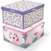 Lavatelli Set 2 pezzi Hello Kitty Scatole armadio in cartone, organizer scatole per vestiti e biancheria, per guardaroba e cambio stagione, 49x40x24 cm, 1 box a tema rosso, 1 box viola, con coperchio