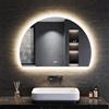 SONNI Specchio da bagno con illuminazione semicircolare, 100 x 70 cm, specchio LED con interruttore touch e dimmerabile, anti-appannamento, 3 colori di luce regolabili, specchio da bagno con