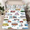 Loussiesd - Set di biancheria da letto per ragazzi, motivo veicoli cartone animato, aeroplano, camion dei pompieri, escavatore, trattore, varie auto dell'alfabeto, 2 pezzi, misura singola