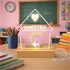 D&Vlab Lampada led da notte personalizzata con Scritta Nome classe in Plexiglass Trasparente cornice in legno da Tavolo - Idea Regalo Maestri Insegnante fine anno Scolastico ''DISEGNI'' (Maestra)