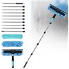 Occzin Pulitore telescopico per finestre, 3,7 m, 4,5 m, 2 in 1, set con estrattore in silicone e panno in microfibra, lavavetri con 10 aste telescopiche per finestre alte, auto (blu, 4,5 m)