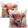 VOSSOT Fodera per cuscino con mucca Highland 45×45cm - Set da 2 in cotone e lino, morbide e lavabili, decorative in stile rustico - Ideali per soggiorno, camera da letto, auto e ufficio